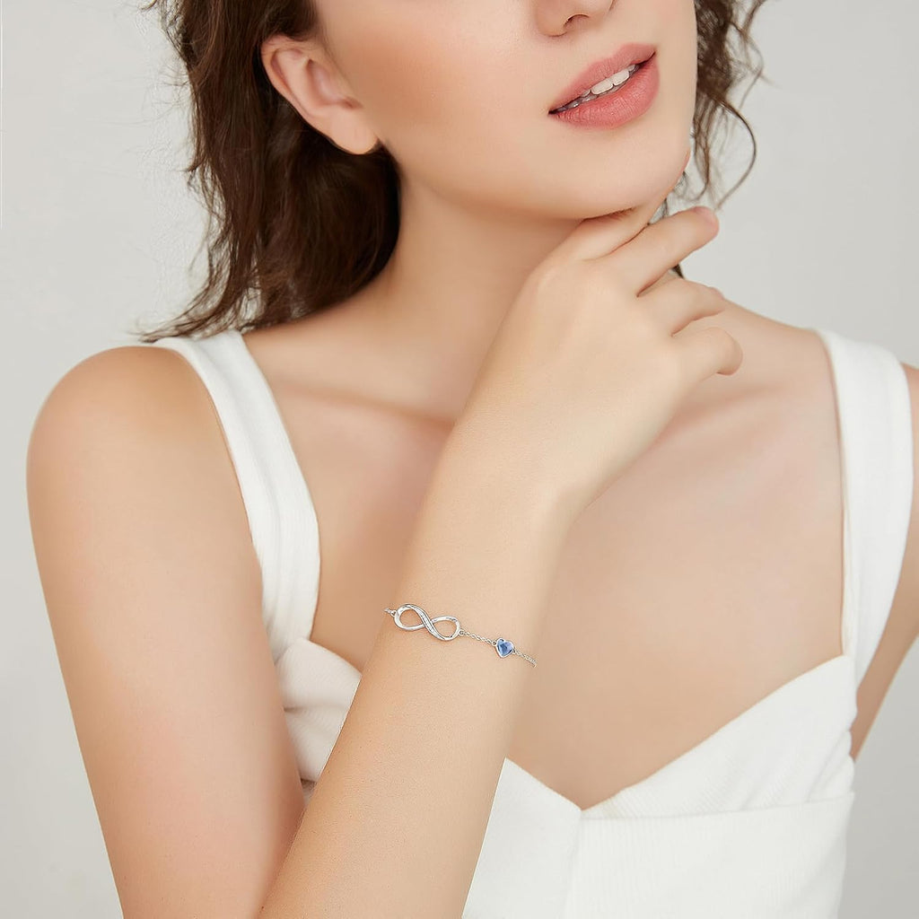 CDE 925 Sterling Silver Infinity Birthstone Bracelet Jewelry Gift for Women | Hypoallergenic,Non Tarnish,Heart CZ,Nickel-Free & Lead-Free,Anniversary Christmas Birthday Idea Gifts for Wife Girlfriend Her