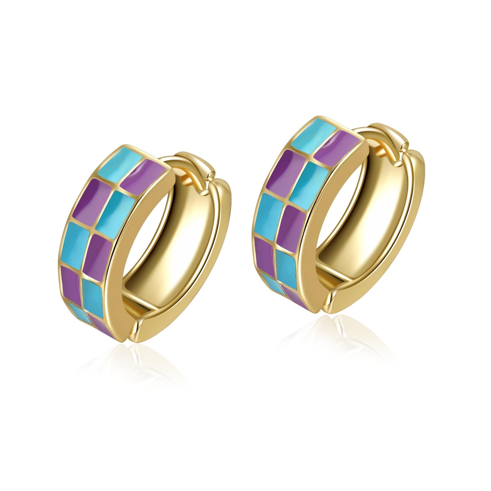 Checker Cartilage Hoops Teacher Earrings for Women White Black Enamel Gold | Hypoallergenic Office & Daily Wear Jewelry Gift