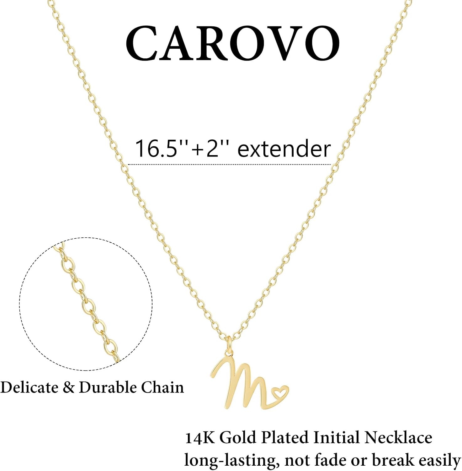CAROVO Initial Necklaces for Women, Dainty 14K Gold/Silver Letter Pendant Necklace Trendy Simple Cute Necklaces Monogram Name Choker Necklace Jewelry Gift