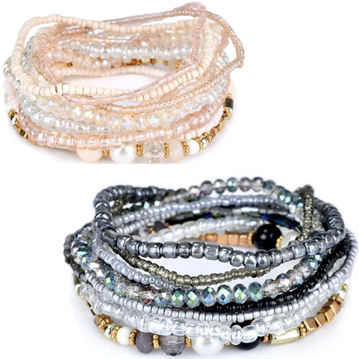 Bohemian Crystal Beaded Stackable Bracelets Handmade Colorful Crystal Pearl Seed Beads Bracelets for Women Jewelry