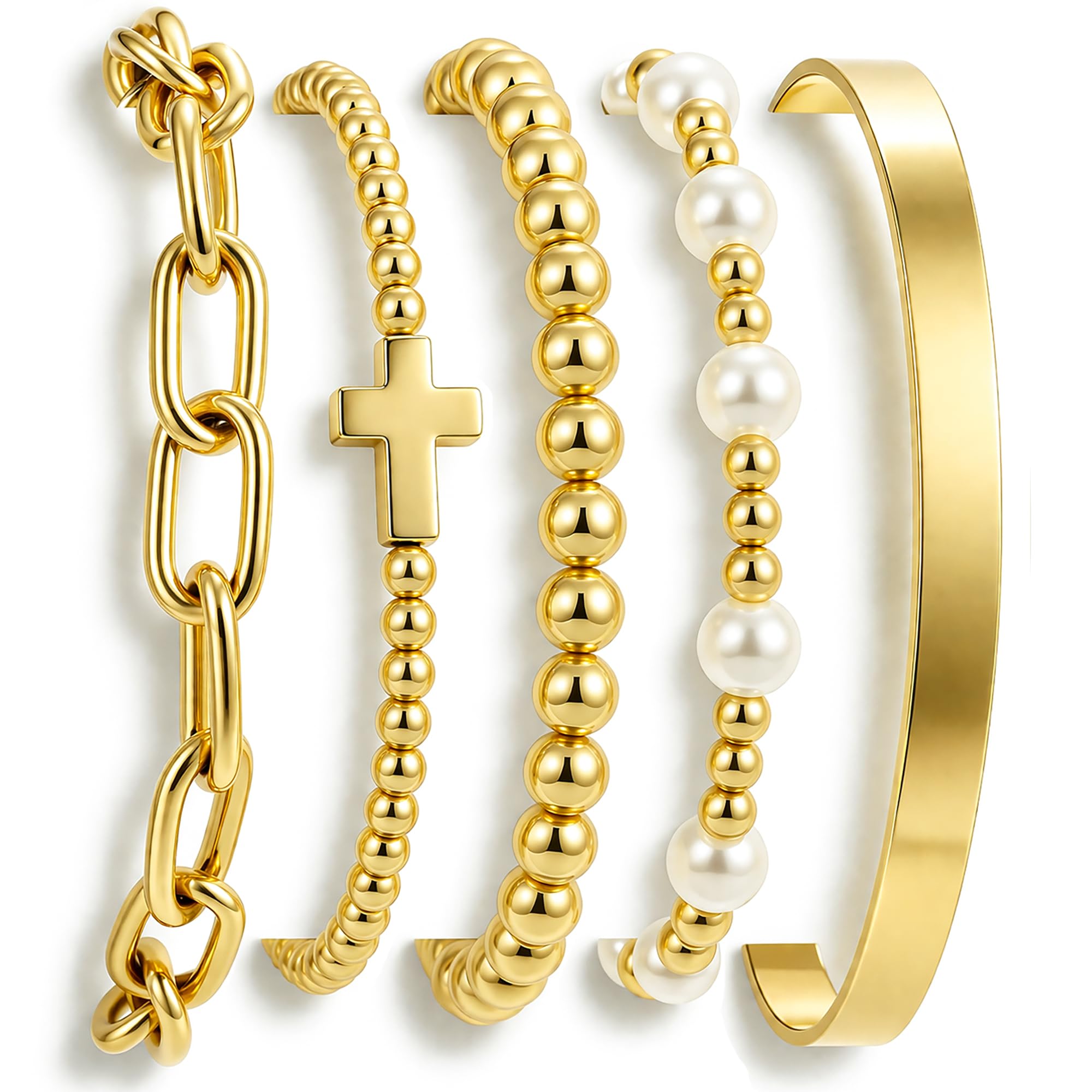 Chunky Gold Bangle Bracelets for Women, Dainty 14k Gold Plated Big Stackable Bangles Set, Trendy Statement Cuff Bracelet Stack Fashion Jewelry Gifts