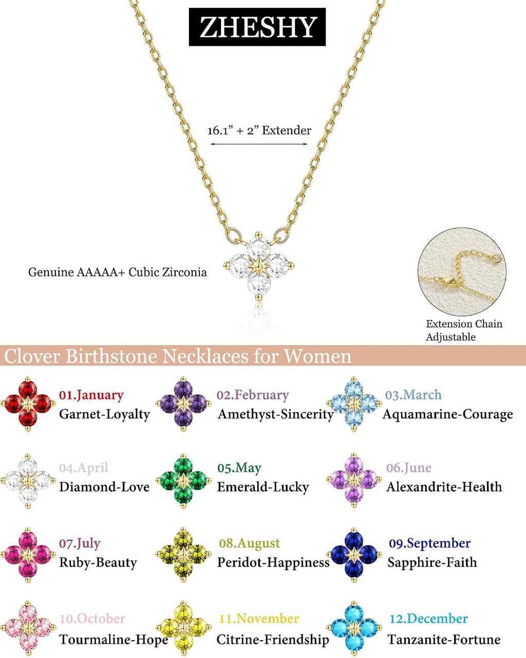 ZHESHY Birthstone Gold Necklaces for Women Dainty 14K Gold Plated Necklace | Simple Non Tarnish Diamond Cubic Zirconia Pendant Necklaces Women Gold Trendy Jewelry Bridesmaid Birthday Gifts