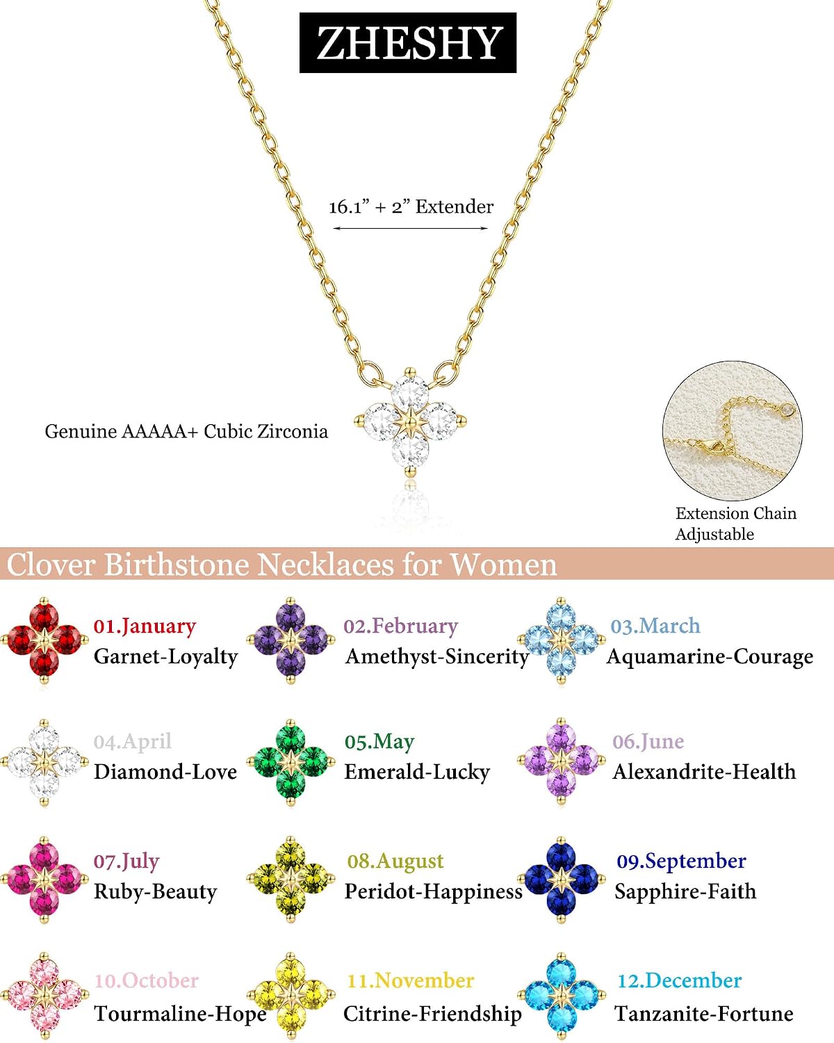 ZHESHY Birthstone Gold Necklaces for Women Dainty 14K Gold Plated Necklace | Simple Non Tarnish Diamond Cubic Zirconia Pendant Necklaces Women Gold Trendy Jewelry Bridesmaid Birthday Gifts