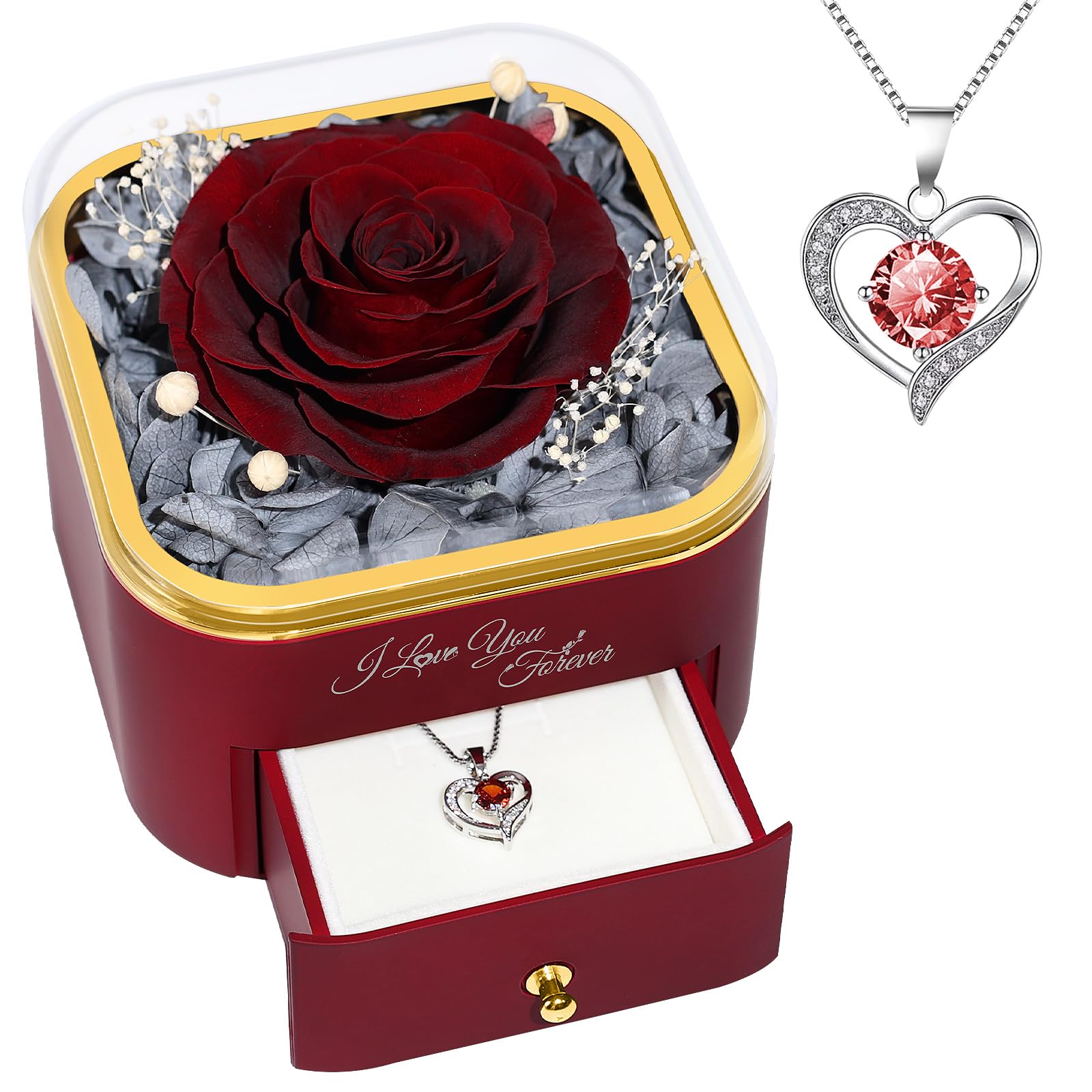 Beferr Birthday Gifts for Women Preserved Real Rose with Necklace Eternal Purple Roses Forever Flowers for Delivery Anniversary Mothers Day Flower Gifts for Mom Wife Grandma Daughter Her Girlfriend