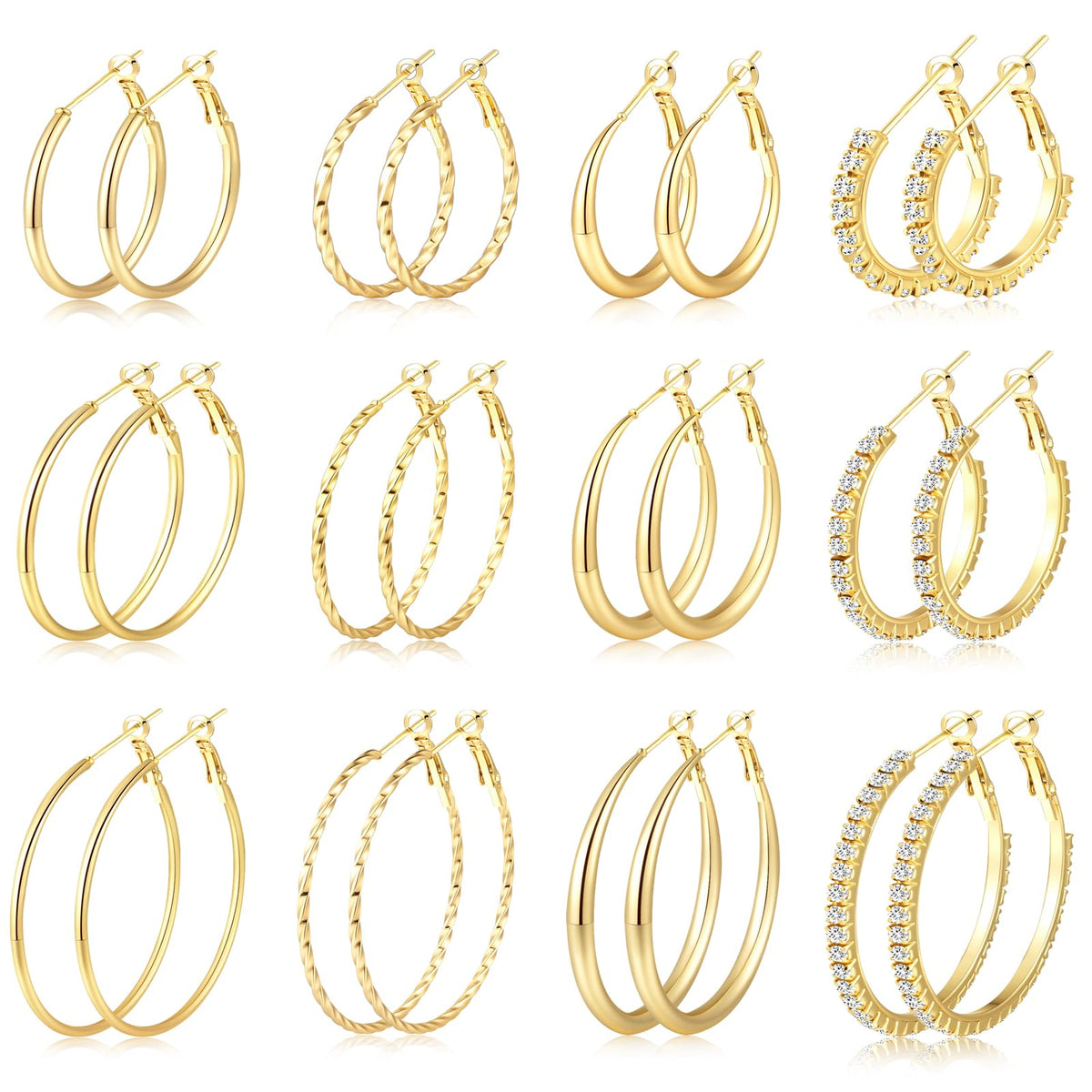 12 Pairs Gold Hoop Earrings Set for Women，Fashion Jewelry Gifts 40mm/50mm | Large/Big, Trendy, Pearl, Multiple Styles, lightweight, 14K Gold-plated, Hypoallergenic, Great for Party/Gathering/Work/Daily