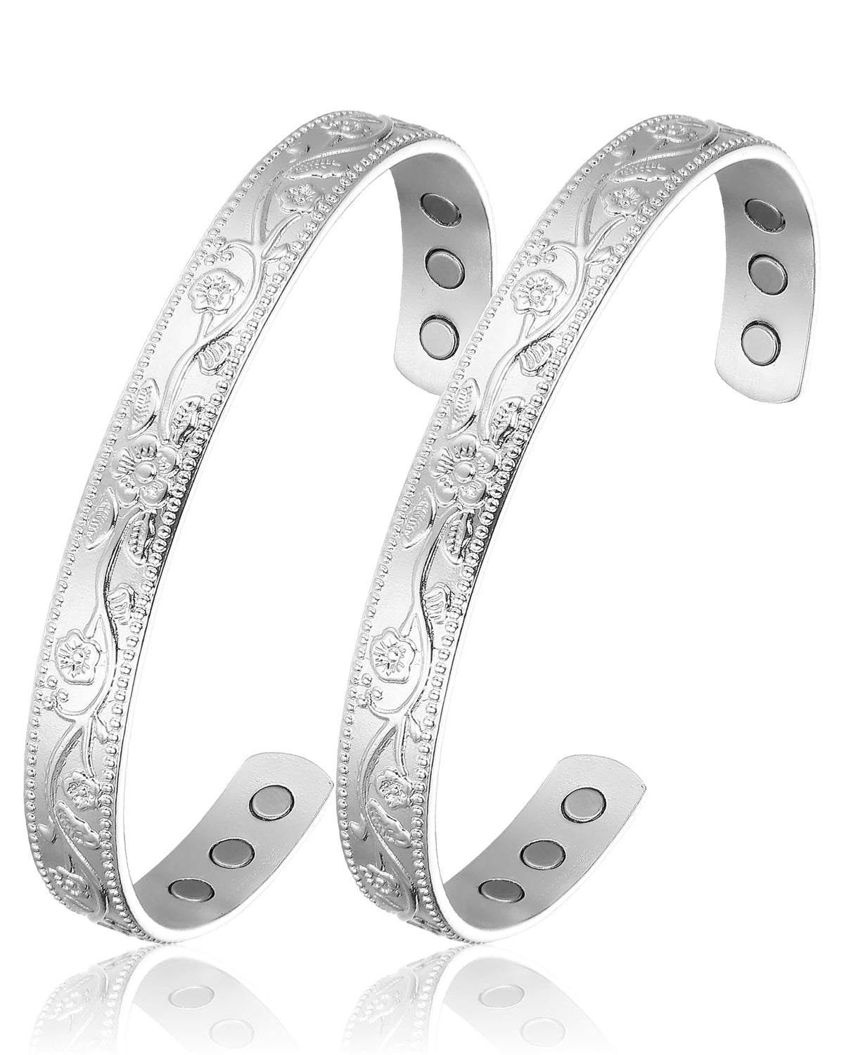 BioMag Copper Magnetic Bracelet Set for Women Men, Pure Copper Jewelry Gift | 99.99% Pure Copper Cuff Bangle Lymphatic Drainage Rings with 3500 Gauss Magnets, Adjustable & Flower Pattern, Multicolor