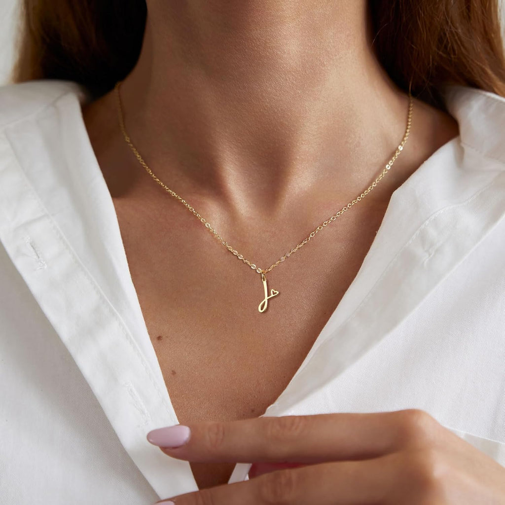 CAROVO Initial Necklaces for Women, Dainty 14K Gold/Silver Letter Pendant Necklace Trendy Simple Cute Necklaces Monogram Name Choker Necklace Jewelry Gift