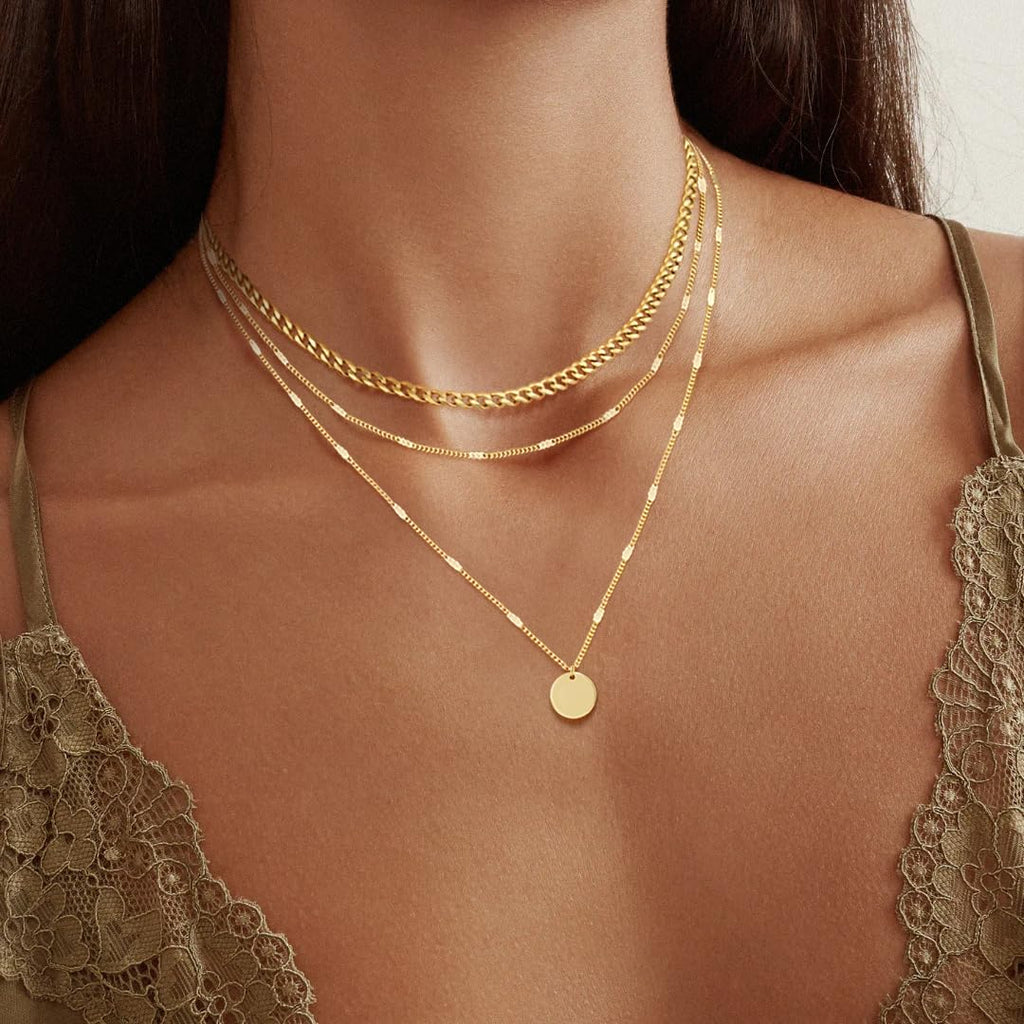 14K Gold Plated Layered Necklaces For Women Gold Necklace Set, Cuban Link, Snake Chain, Paperclip Layered Chains, Twisted Rope and Twisted Chain, Trendy Layering Necklace