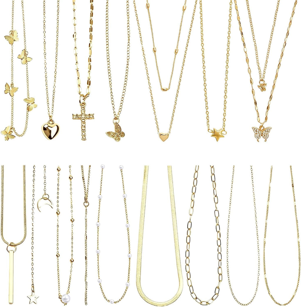 18 Pcs Y2K Necklace Set for Women | Y2K Jewelry and Grunge Necklace Pack, Cross, Heart, Butterfly, Star, Moon Pendants, Pearl Chain, Emo Necklace Layered Set