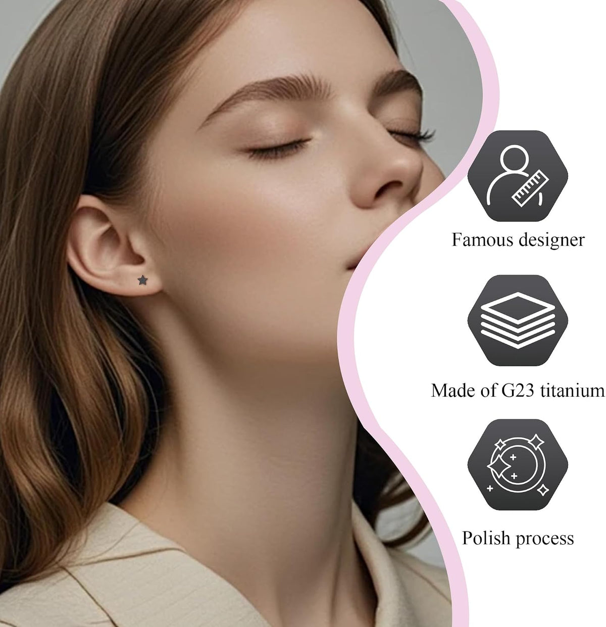 2 Pairs Flat Back Earrings Women, Titanium Star and Moon Earrings, Heart & CZ Flatback Stud, Butterfly & Lightning Screw Back, Crosses and Triangles Stud, Gold/Pink/Silver/Black Options