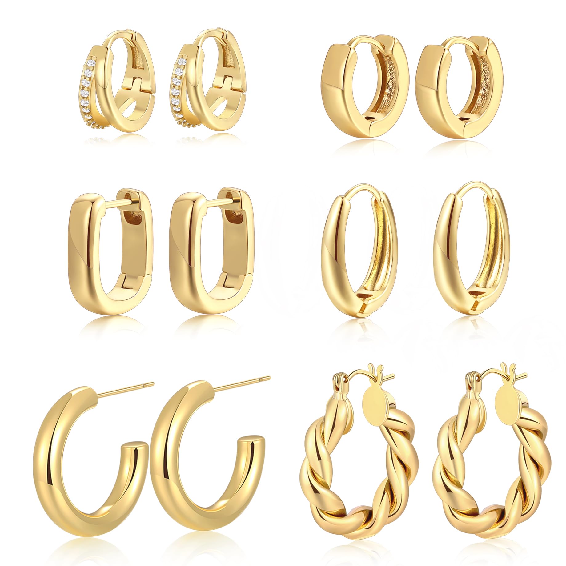 9 Pairs Small Gold/Silver Hoop Earrings Set for Women | 14K Gold Plated Chunky Hoop Small Earring Hypoallergenic Thick Open Lightweight Chunky Hoop Earrings Jewelry for Gifts