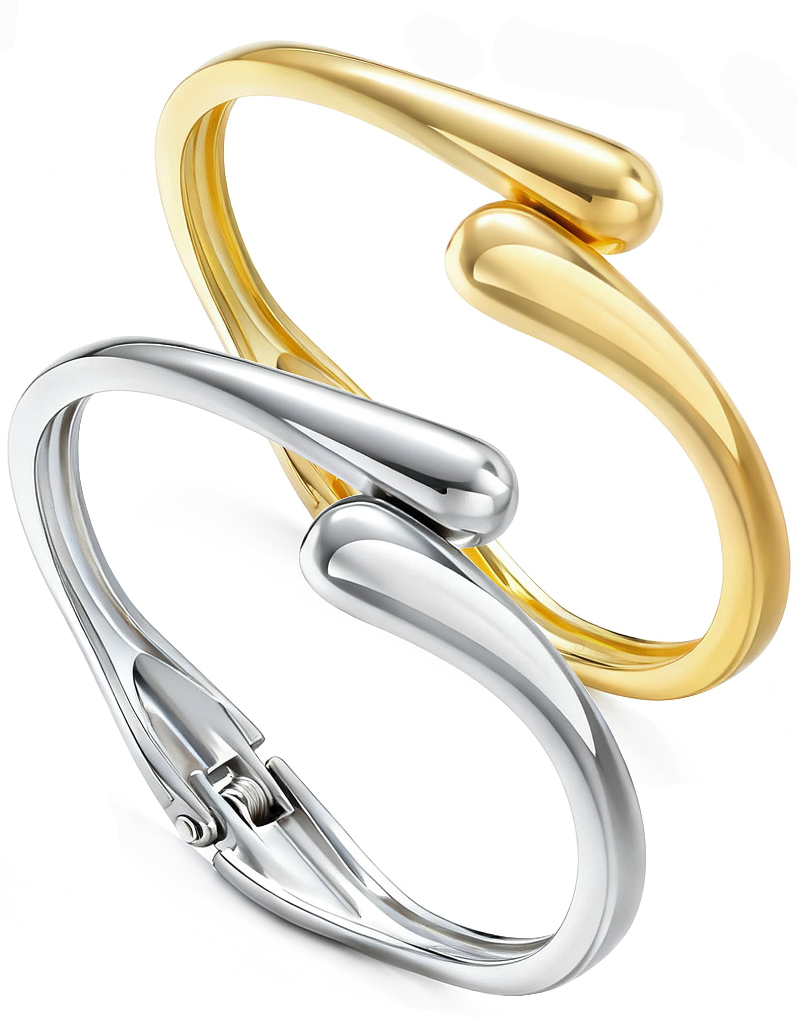 Chunky Gold Bangle Bracelets for Women, Dainty 14k Gold Plated Big Stackable Bangles Set, Trendy Statement Cuff Bracelet Stack Fashion Jewelry Gifts