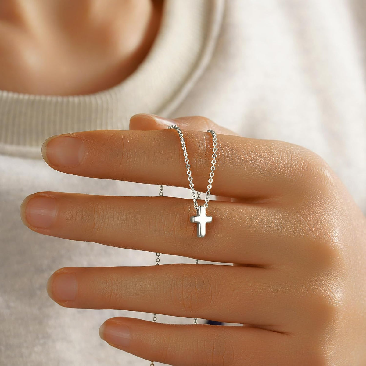 M MOOHAM Cross Necklace for Women Girls, Dainty 14K Gold Plated Cross Pendant Necklace Sideways Cross Choker Layered Necklaces for Women Girls