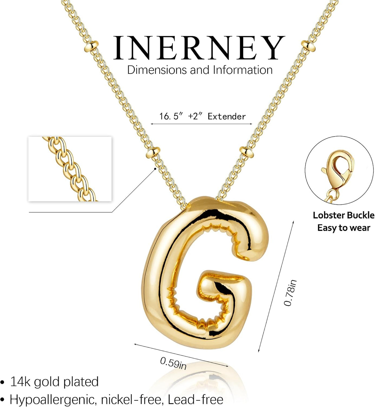 Inerney Gold Bubble Letter Necklace Initial Necklaces for Women, Chunky 14K Plated Balloon Initials, Trendy Charm Non Tarnish Custom Name Pendant Jewelry Gifts for Mom