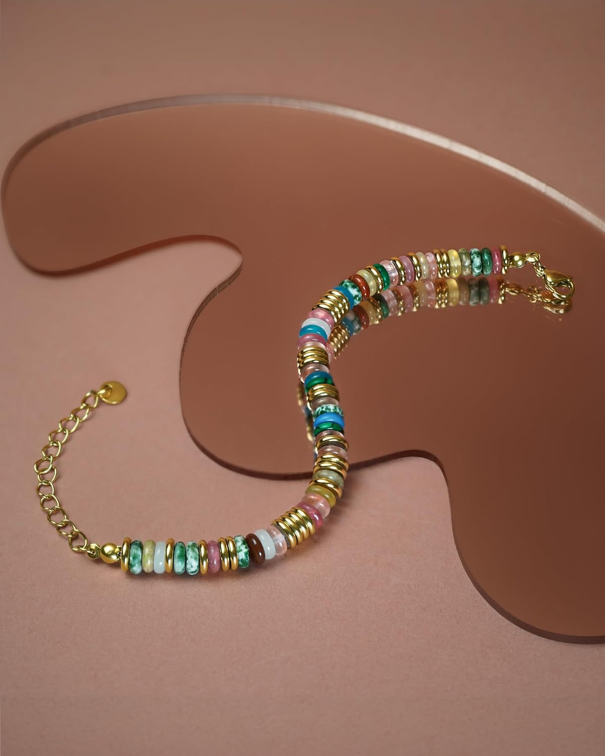 SNGIA Colorful 18K Gold Plated Bracelets for Women, Stack Bangle Beaded Stone Jewelry Accessories Set for Woman, Trendy Fashion Jewelry Gifts