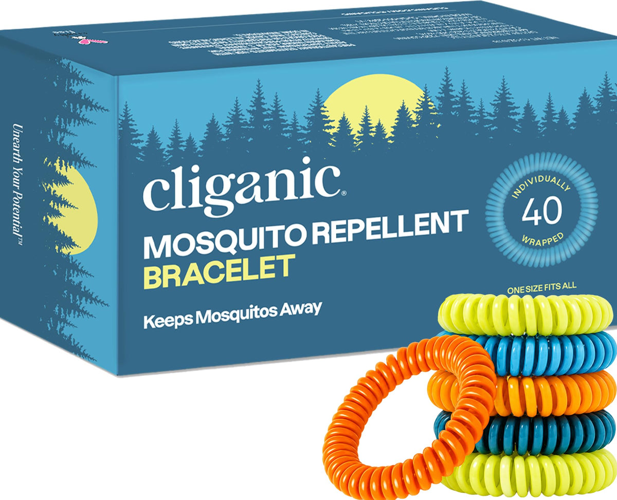 Cliganic 20 Pack Mosquito Repellent Bracelets for Adults & Kids - Natural DEET-Free Bands, Individually Wrapped