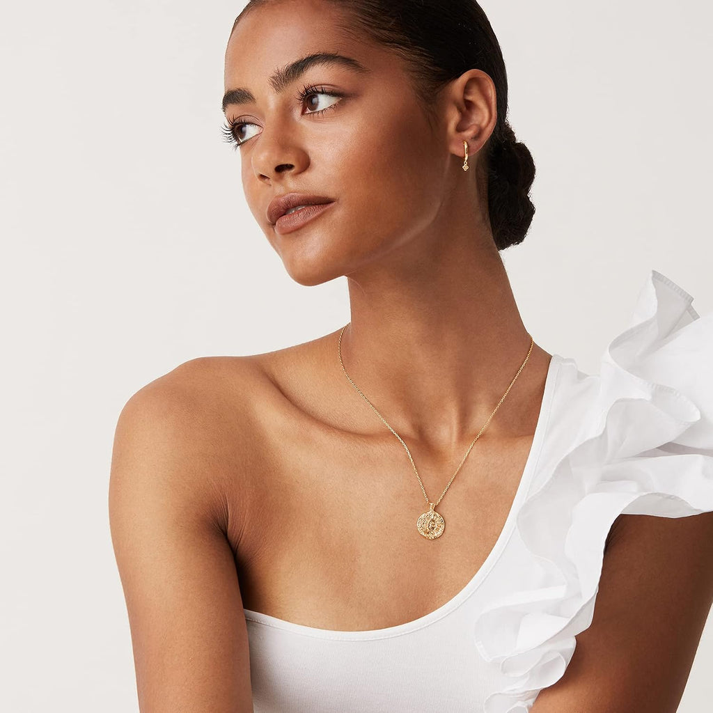PAVOI 14K Gold Plated Engraved Coin Pendant Necklaces for Women | Byzantine Coin Pendants, Cute Celestial Necklaces Jewelry Gifts