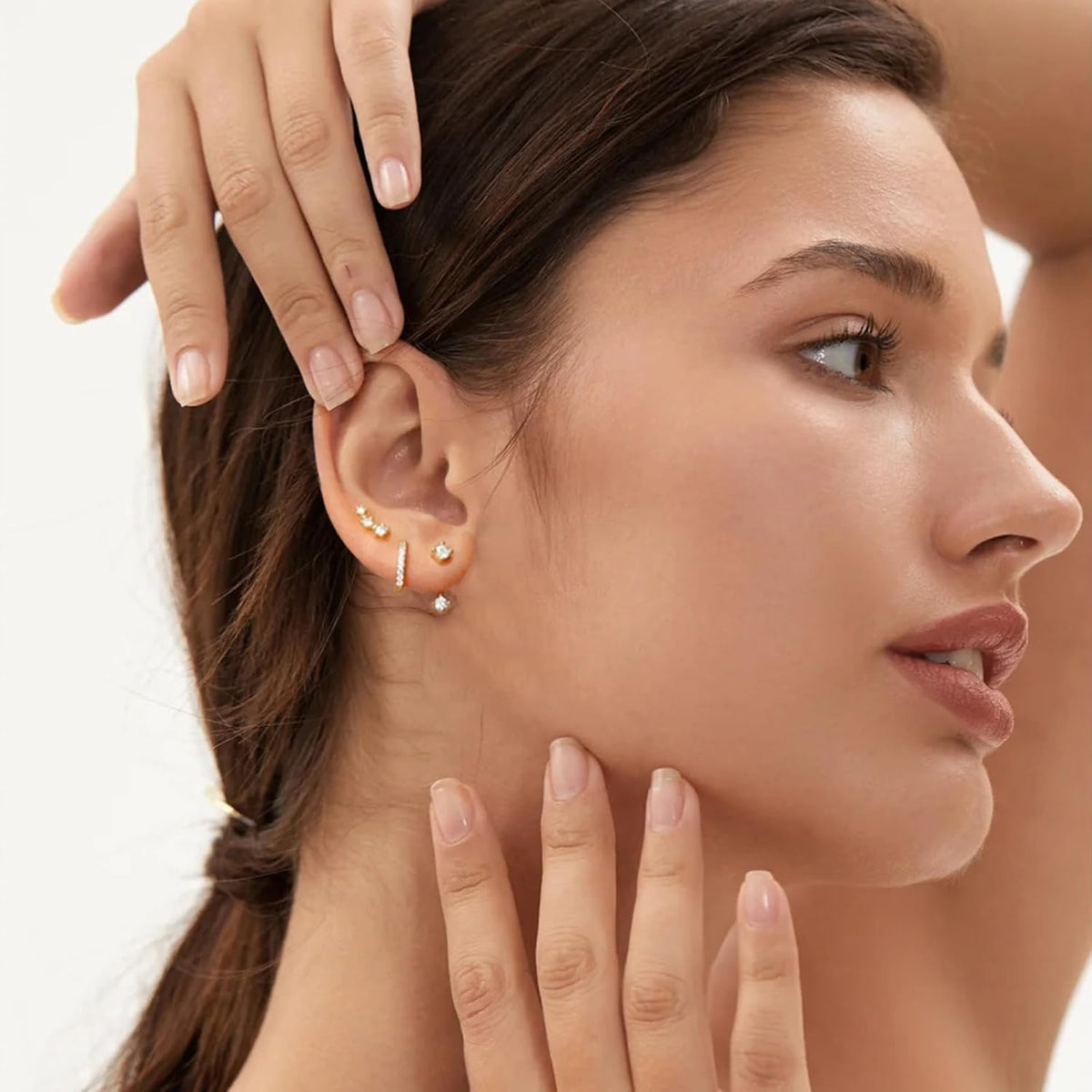 6 Pairs 14K Gold Plated Stud Earrings for Women, CZ Cartilage Stack Set | Hypoallergenic, Small Cartilage Earrings, Multiple Piercing, Dainty Stacks, Lightweight for Daily Wear, Jewelry Gift