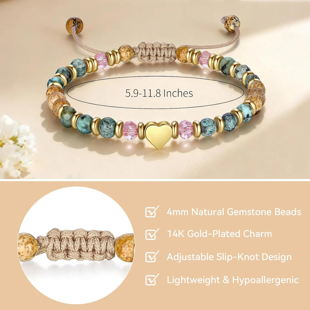 yupoxiu Natural Stone Bracelets - Inspirational Birthday Gifts for Women | Thinking of You & Get Well Soon Gifts for Women, Unique Jewelry Gift for Friend, Sister, Her