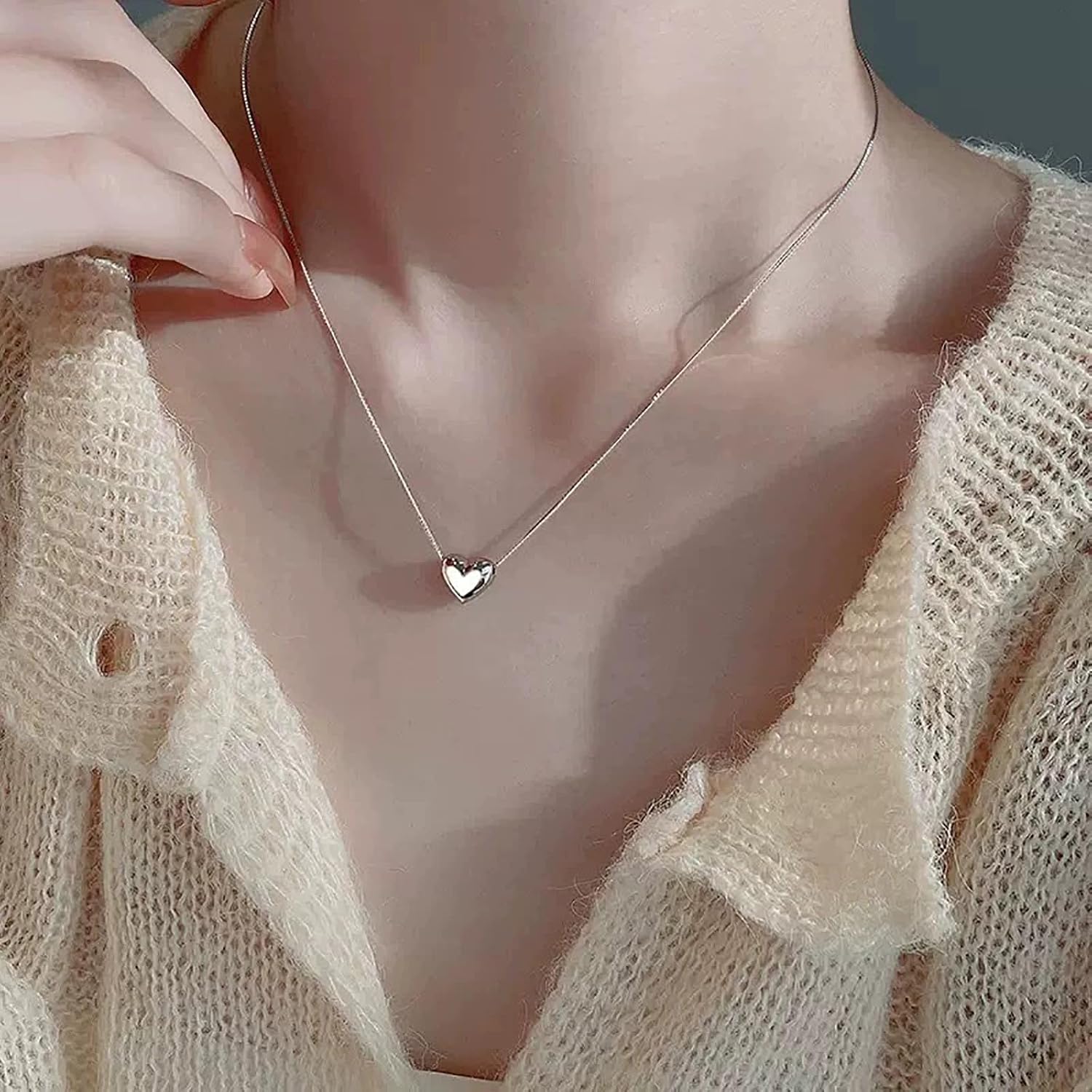 Silver Heart Pendant Necklace for Women Dainty Minimalist Jewelry