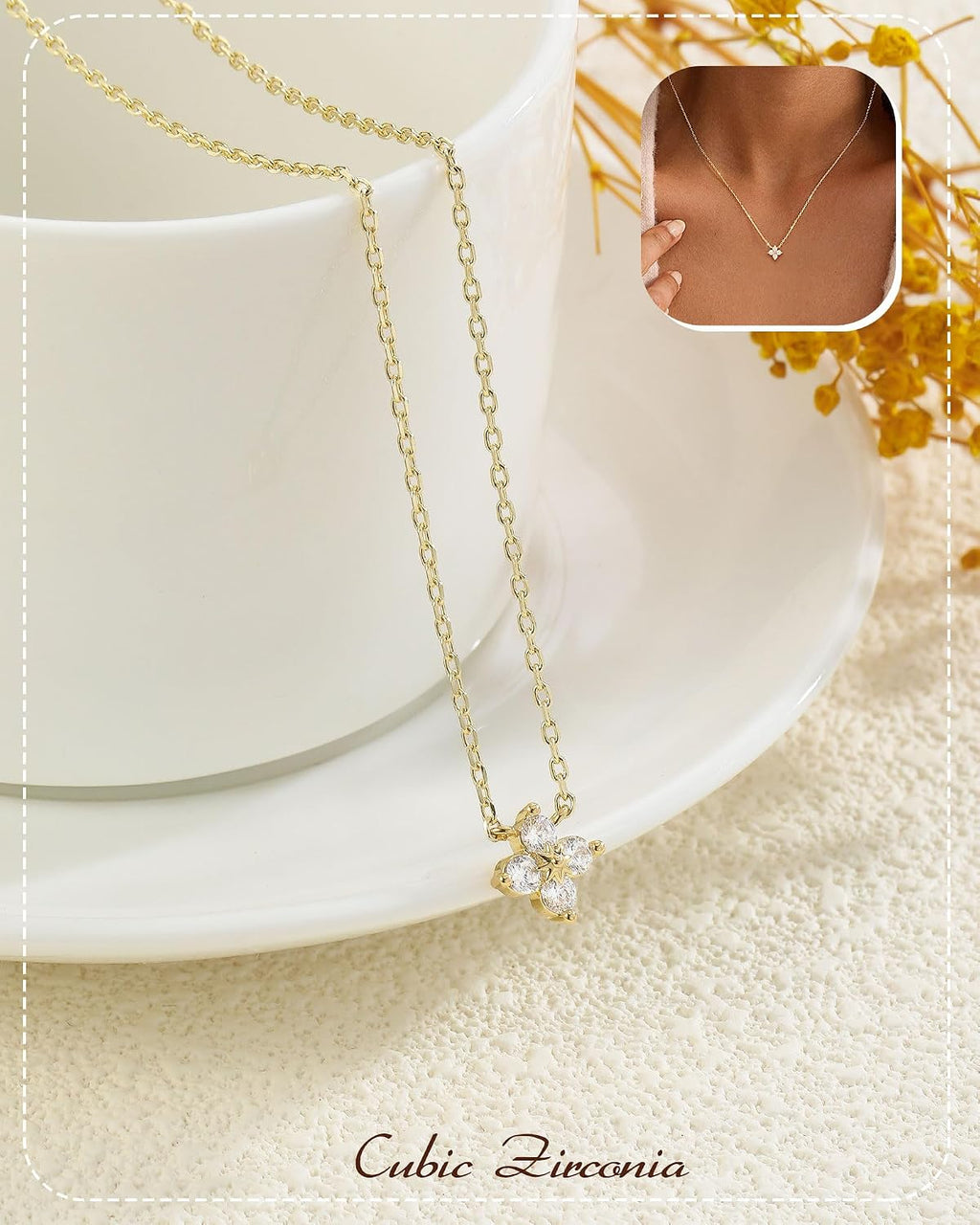 ZHESHY Birthstone Gold Necklaces for Women Dainty 14K Gold Plated Necklace | Simple Non Tarnish Diamond Cubic Zirconia Pendant Necklaces Women Gold Trendy Jewelry Bridesmaid Birthday Gifts