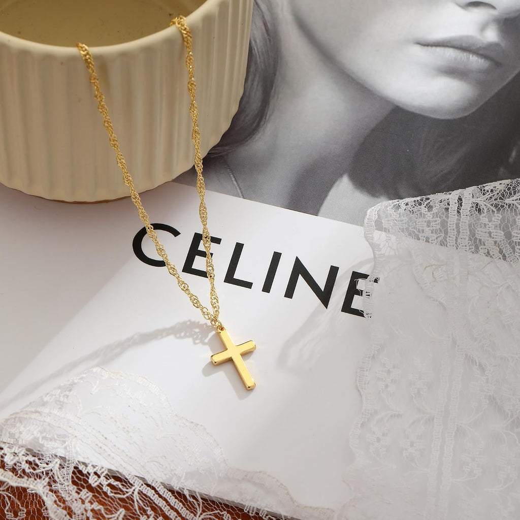 Cross Necklace for Women,14K Gold Silver Plated Pendant Necklace | Dainty Choker Necklace for Women Trendy Non-Tarnish Small Cross Chain Birthday Faith Gold Jewelry for Women Gifts