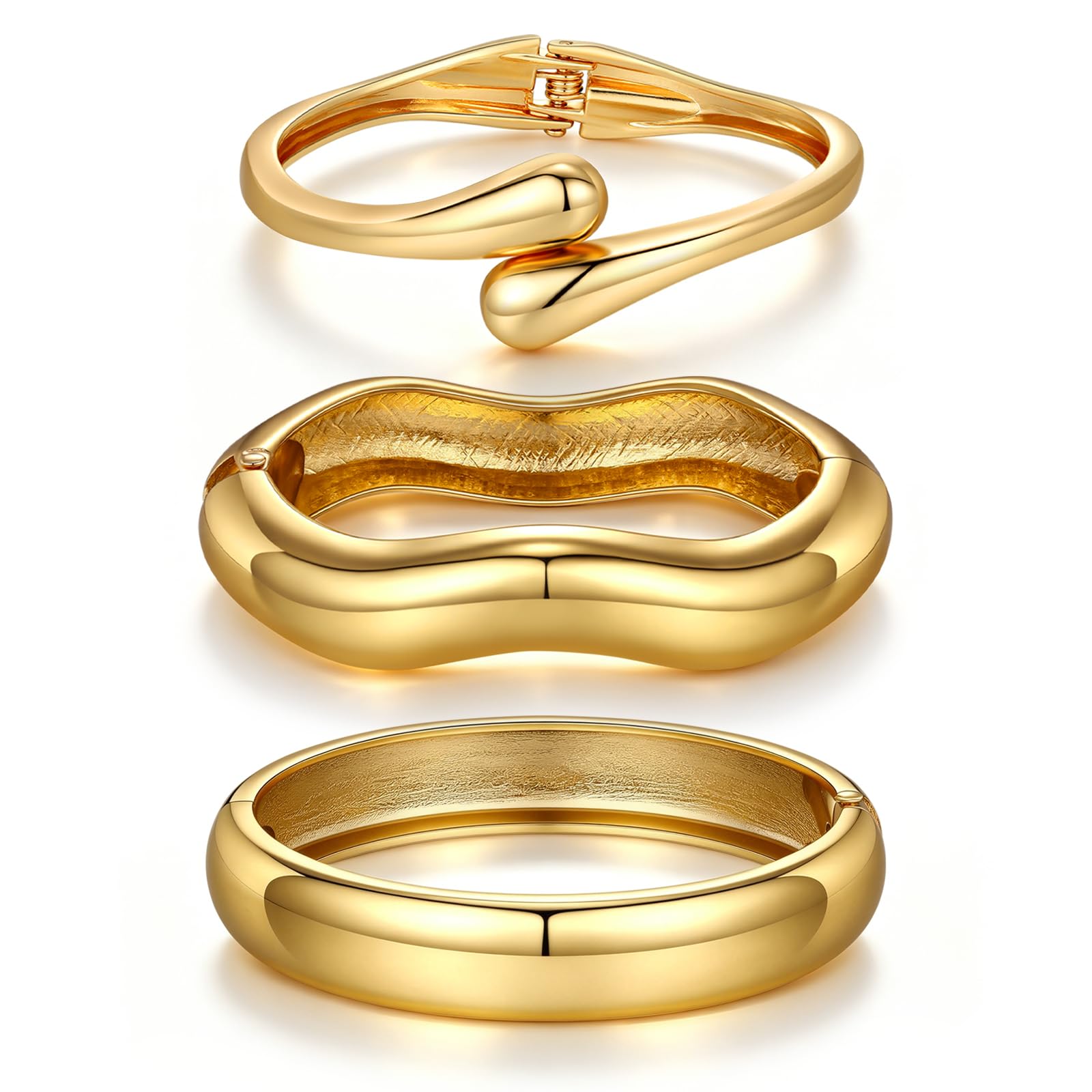 Chunky Gold Bangle Bracelets for Women Trendy 14K Gold Plated Cuff Bracelets Stack, Dainty Gold Bracelet Sets Non Tarnish Fashion Jewelry Gift