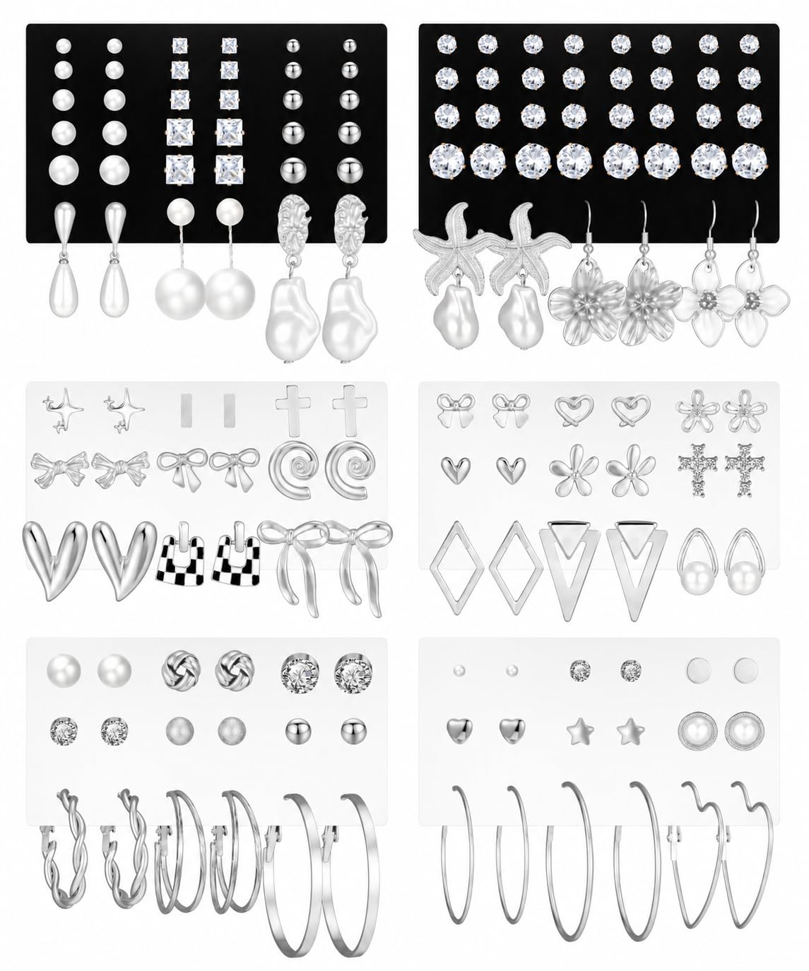 84 Pairs Gold Stud Earrings Set for Women Multipack, Fashion Pearl Cubic Zirconia Butterfly Earrings Packs Piercings, Hypoallergenic Stud Hoops Earrings for Gift
