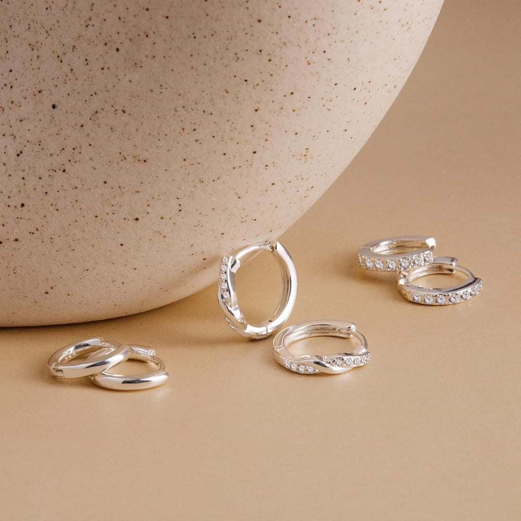 Inerney 14K Gold Plated Huggie Hoop Earrings for Women, Small Sterling Silver Earring Set Hypoallergenic Cartilage Helix Stacks, Mini Dainty Cute Trendy Birthstone Jewelry Gift for Multiple Piercings
