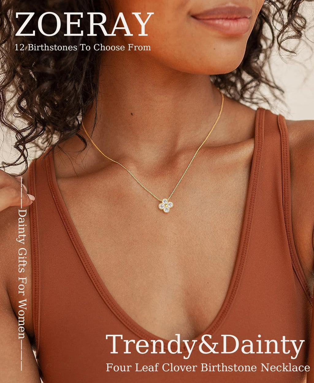 ZOERAY Dainty Birthstone Gold Clover Necklace for Women Trendy Non Tarnish | 14K Gold Plated, Clover Choker Necklace Stack, Cubic Zirconia Diamond Emerald Pendant, Personalized Jewelry Birthday Gifts