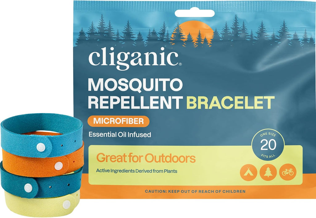 Cliganic Mosquito Repellent Microfiber Bracelets (20 Pack) - for Adults and Kids, DEET Free Wristbands