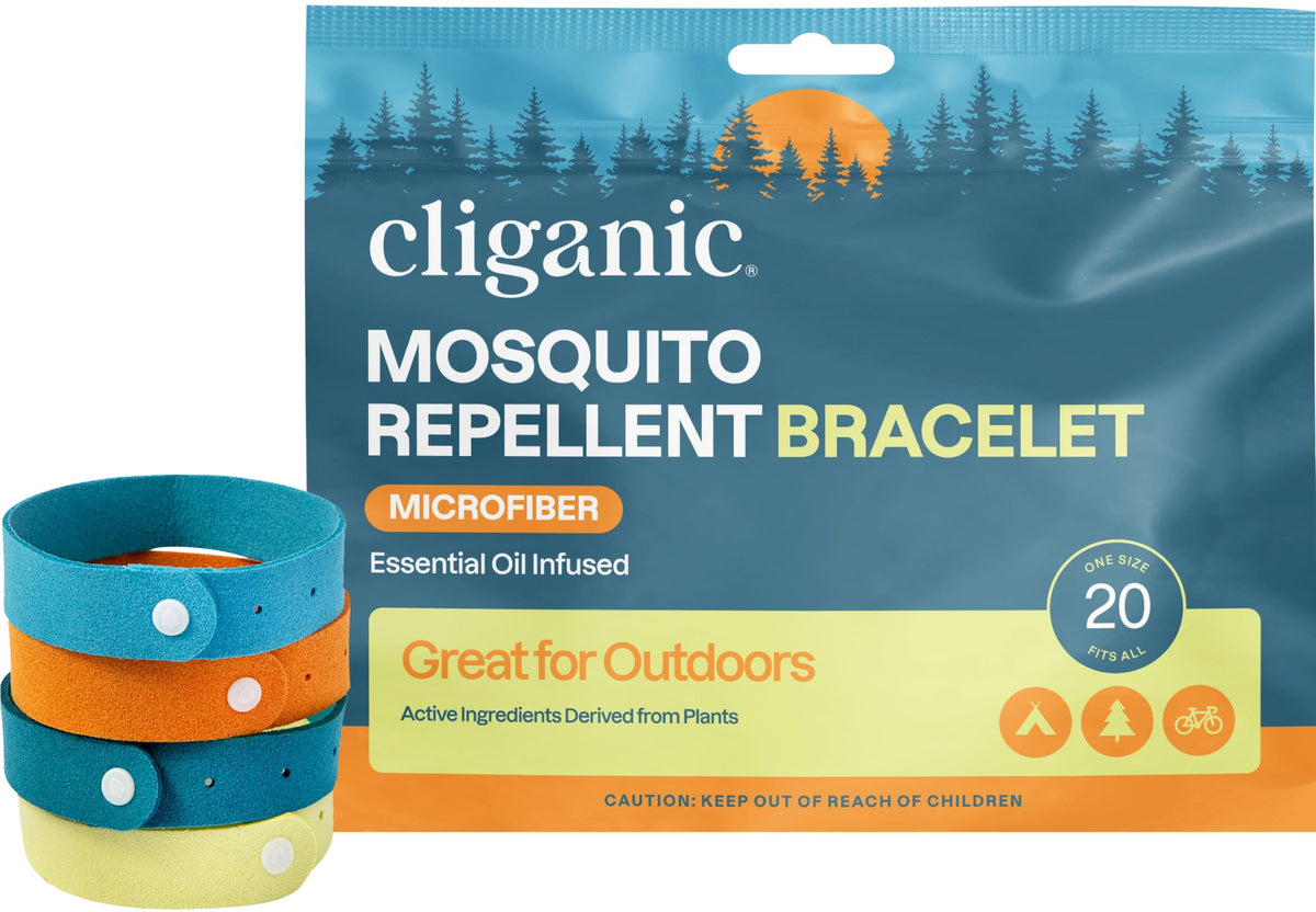 Cliganic 25 Pack Mosquito Repellent Bracelets for Adults & Kids - Natural DEET-Free Bands, Individually Wrapped