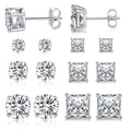 6 Pairs Stud Earrings for Men Women 316L Stainless Steel Earring | Hypoallergenic 3mm/5mm/7mm Princess & Round Cubic Zirconia Earring Set Surgical Steel CZ Ear Jewelry for Sensitive ears