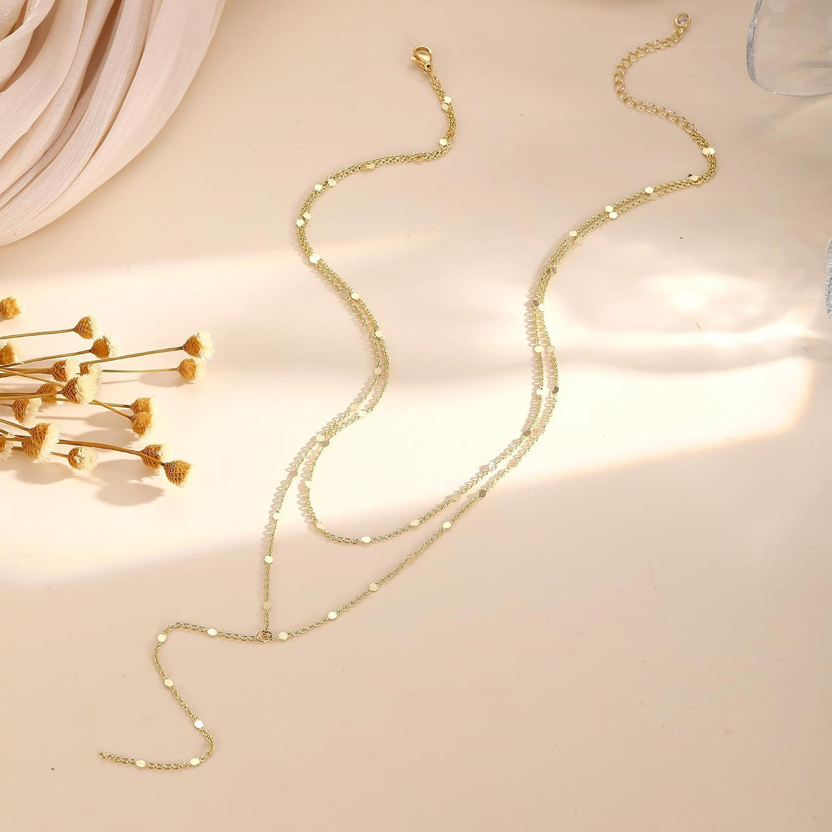 Gold/Silver Necklace for Women 14K Gold/Silver Plated Long CZ Necklaces Layered Lariat Chain Beach Choker Trendy Stuff Simple Cute Accessories Gifts Prom Formal Jewelry