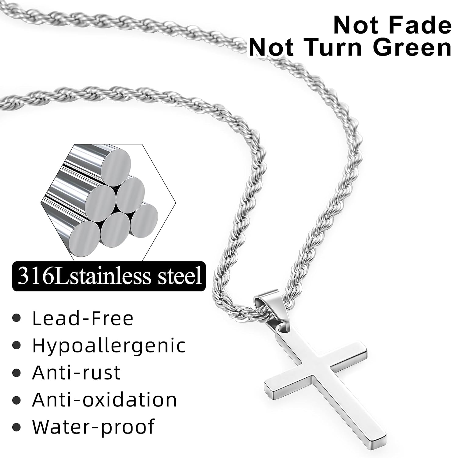 Romass 4Pcs Cross Necklace for Men Teen Boys,Stainless Steel Chains for Men Layered Necklaces Silver Gold Black Pendant Jewelry Box Gifts 18-24 Inches
