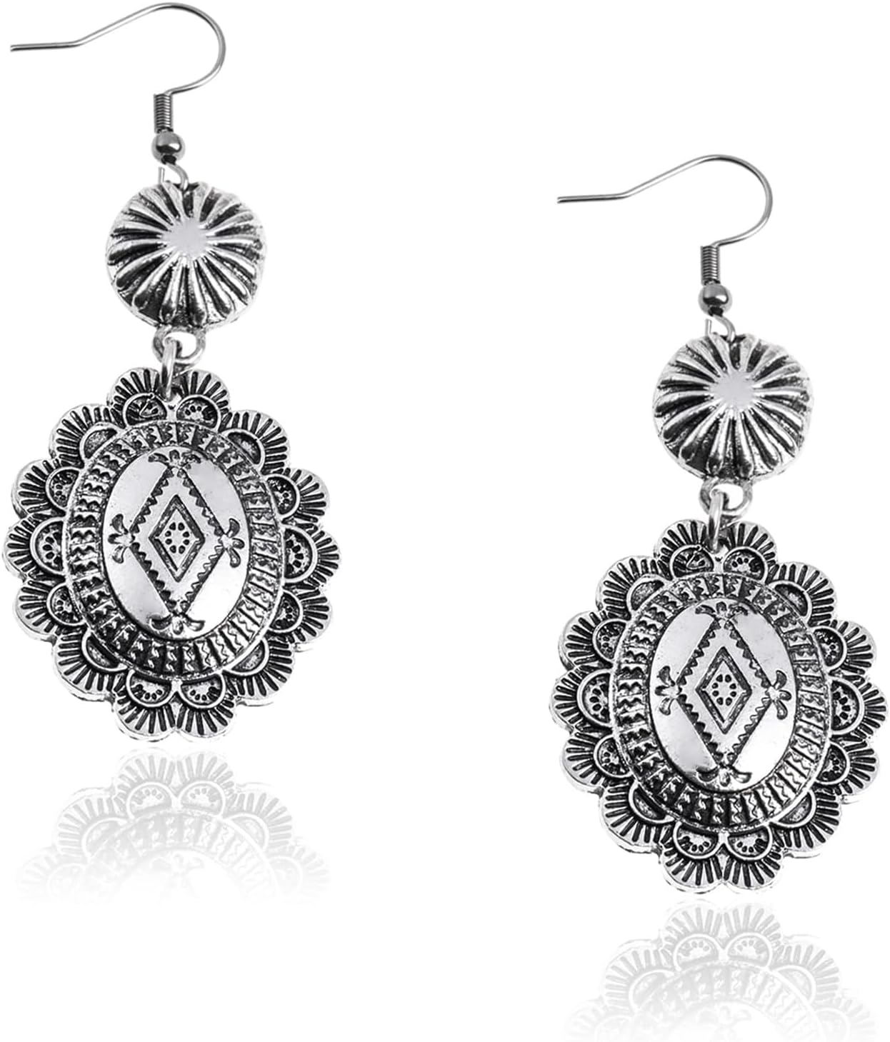 Montana West Rustic Couture's Western Concho Dangle Drop Earrings for Women | Vintage Cowgirl Country Western Statement Jewelry Drop Dangle Earrings for Country Concert Outfits Rodeo Gifts