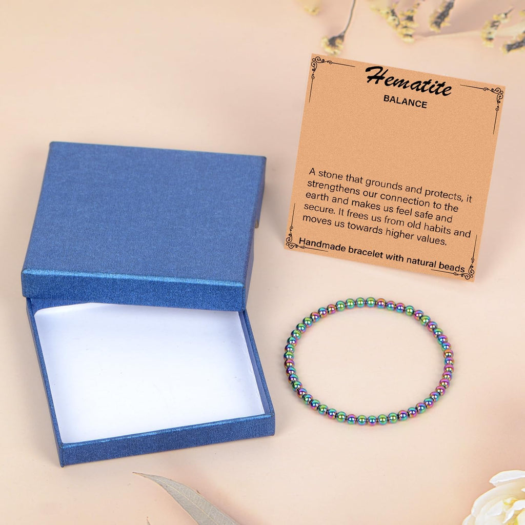 LPBeads Handmade Natural Gemstone Stretch Elastic Bracelet Healing Crystal Round Stone Beads Jewelry Gifts for Women Men