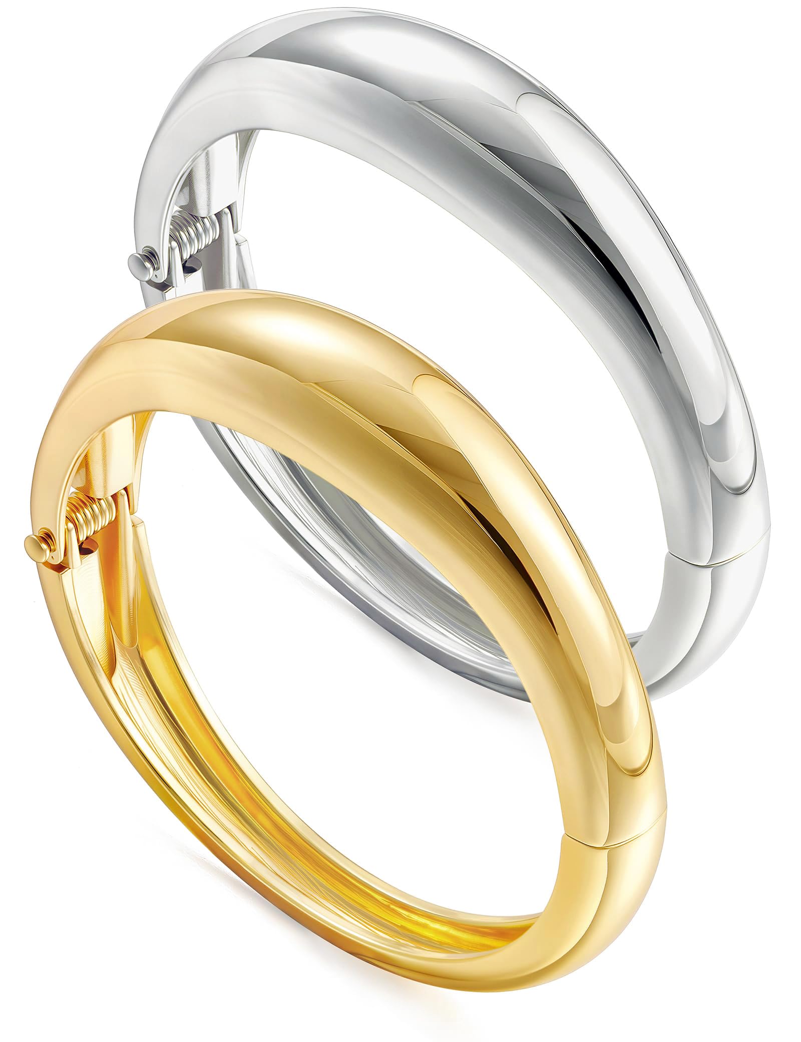 Chunky Gold Bangle Bracelets for Women, Dainty 14k Gold Plated Big Stackable Bangles Set, Trendy Statement Cuff Bracelet Stack Fashion Jewelry Gifts