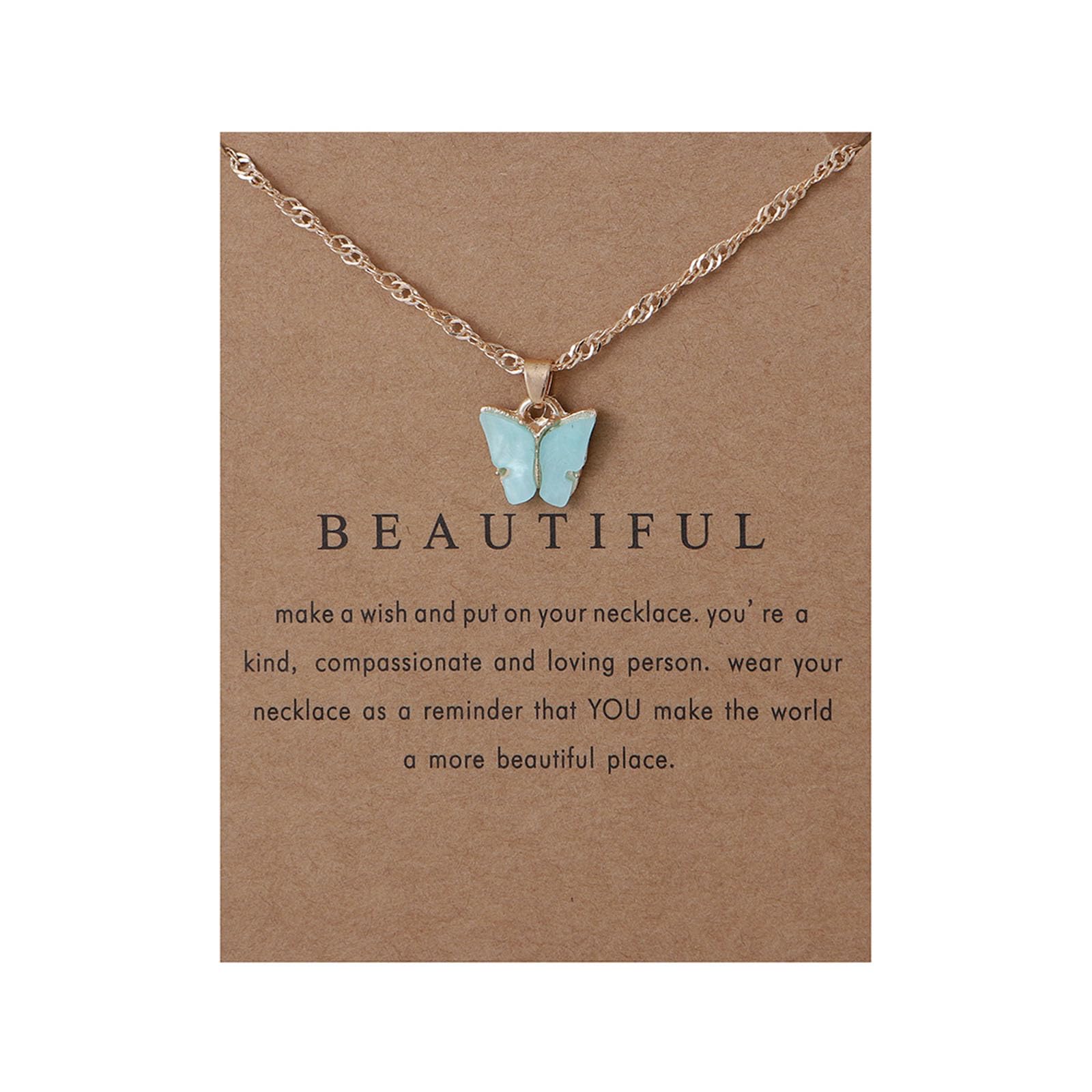 Caiyao Sweet Cute Colorful Butterfly Adjustable Clavicle Chain Lightweight Arcylic Insect Necklace with Message Card Friendship Good Luck Bohemian Jewelry for Women