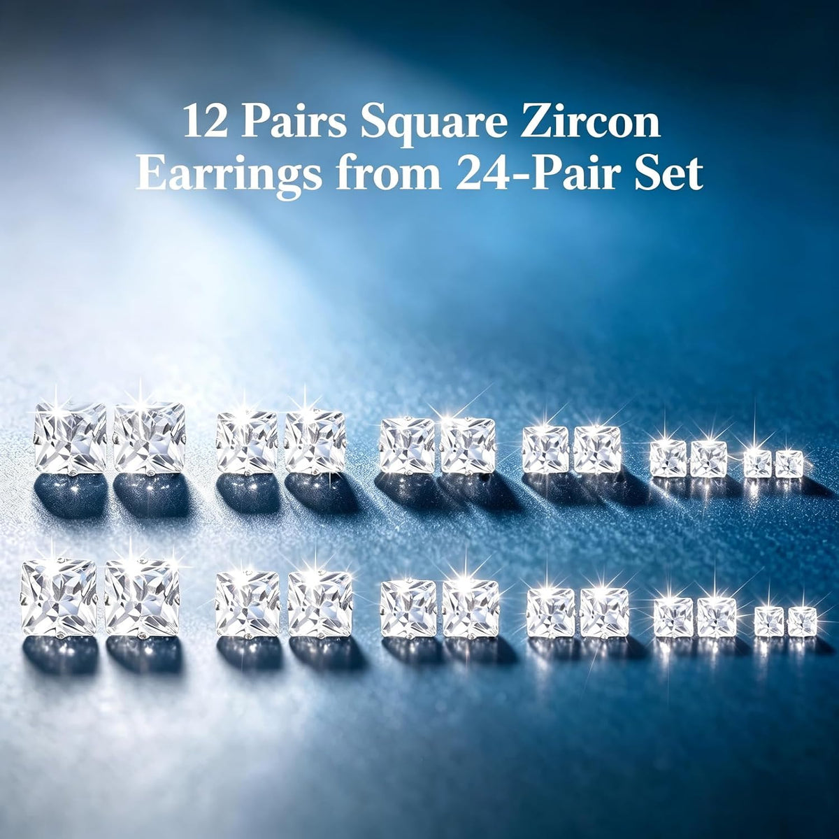 24 Pairs Cubic Zirconia Silver Stud Earrings Set for Women Men | Hypoallergenic, Flat Back Surgical Stainless Steel, Round & Square CZ Studs, Cartilage Earrings for Piercing Sensitive Ears