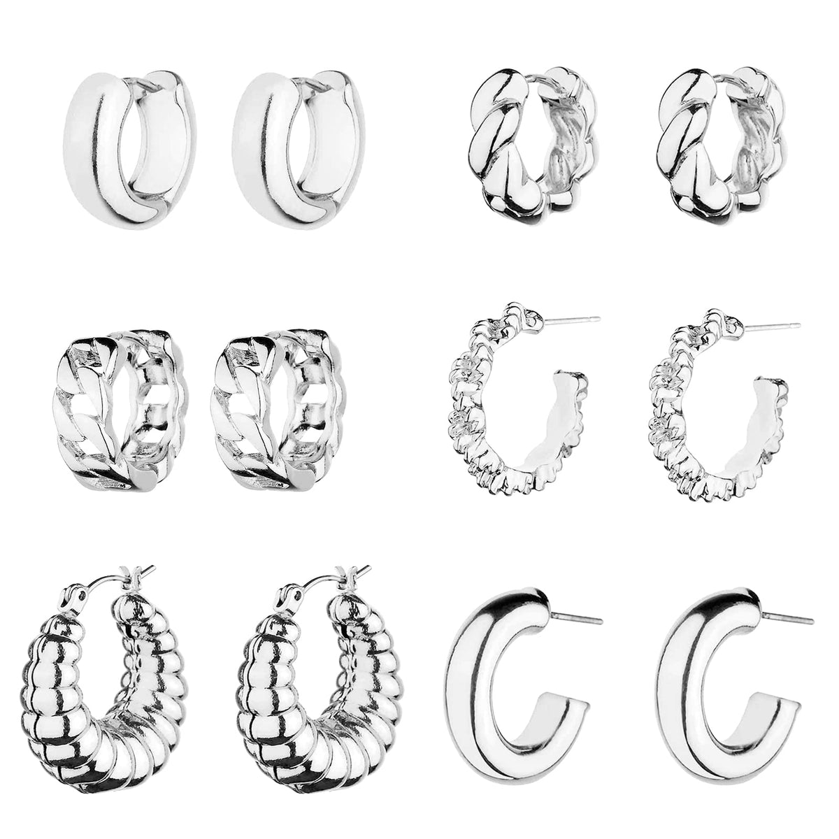 6 Pairs Chunky Gold Hoop Earrings for Women, 14K Gold Plated Hoop Earrings Hypoallergenic, Thick Lightweight Twisted Huggie Hoops Earring Set for Women’s Jewelry GIfts