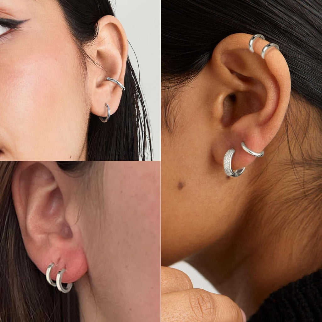 316L Surgical Stainless Steel Small Gold Silver Hoop Earrings for Women Men,Hypoallergenic Cartilage Helix Earrings for Sensitive Ears,Cute Conch Rook Tiny Huggie Hoops Earring Set for Multiple Piercing Jewelry Gift 6mm-12mm