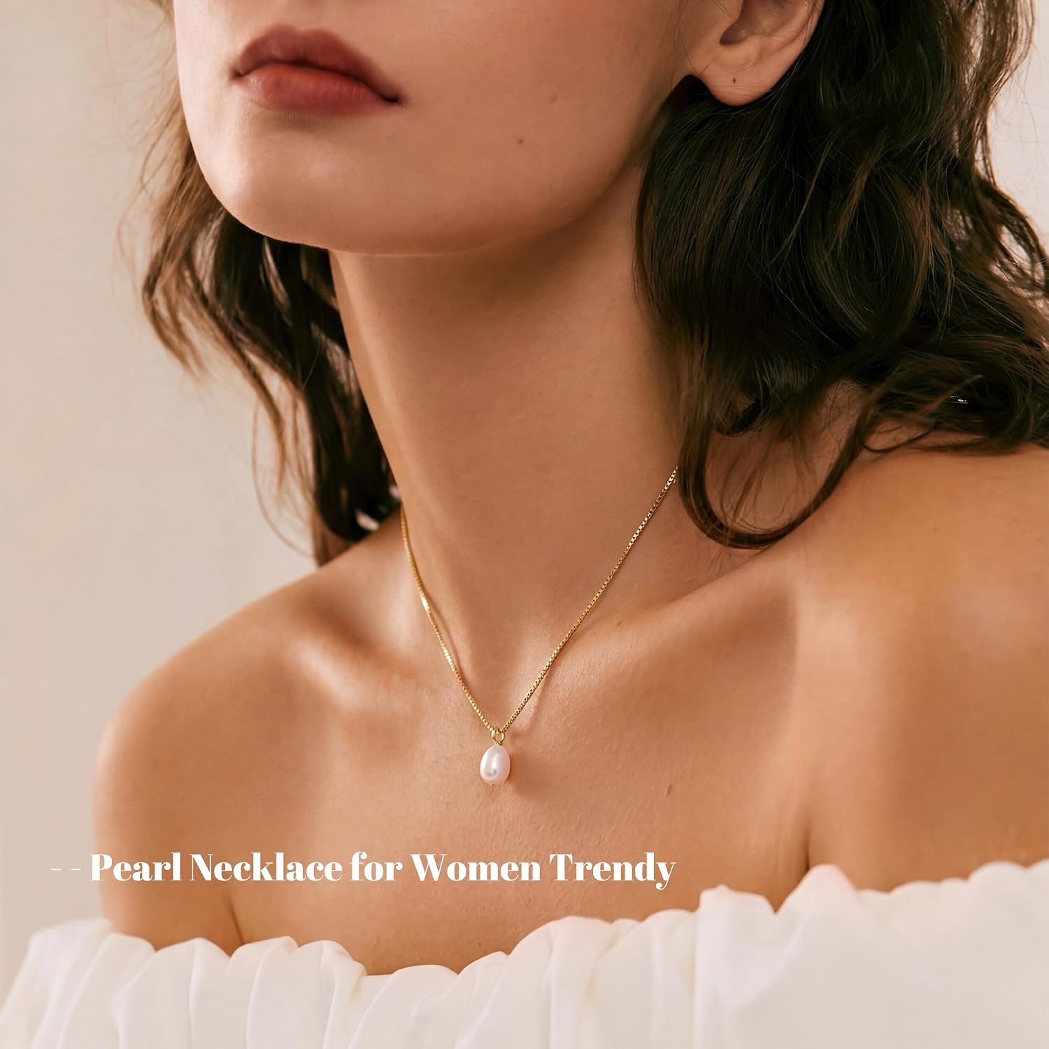 Gold Pearl Necklaces for Women Trendy, 14K Gold Plated Dainty Necklace Simple Single Double Layered Pearl Pendant Necklaces for Women Wedding Birthday Jewelry Gifts