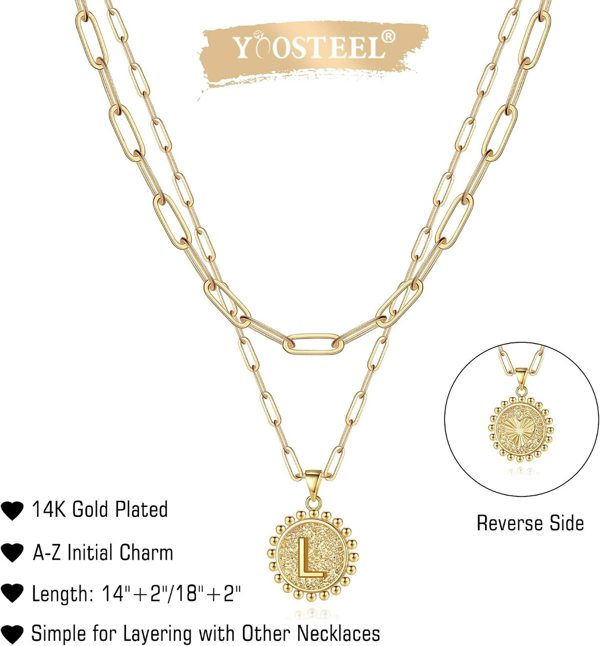 Yoosteel Layered Initial Necklaces for Women Trendy, Letter A-Z Necklace | 14K Gold-Plated, Paperclip Chain, Coin Initial Necklace, Necklaces for Teen Girl Gifts, Jewelry for Women, Gifts for Mom Wife