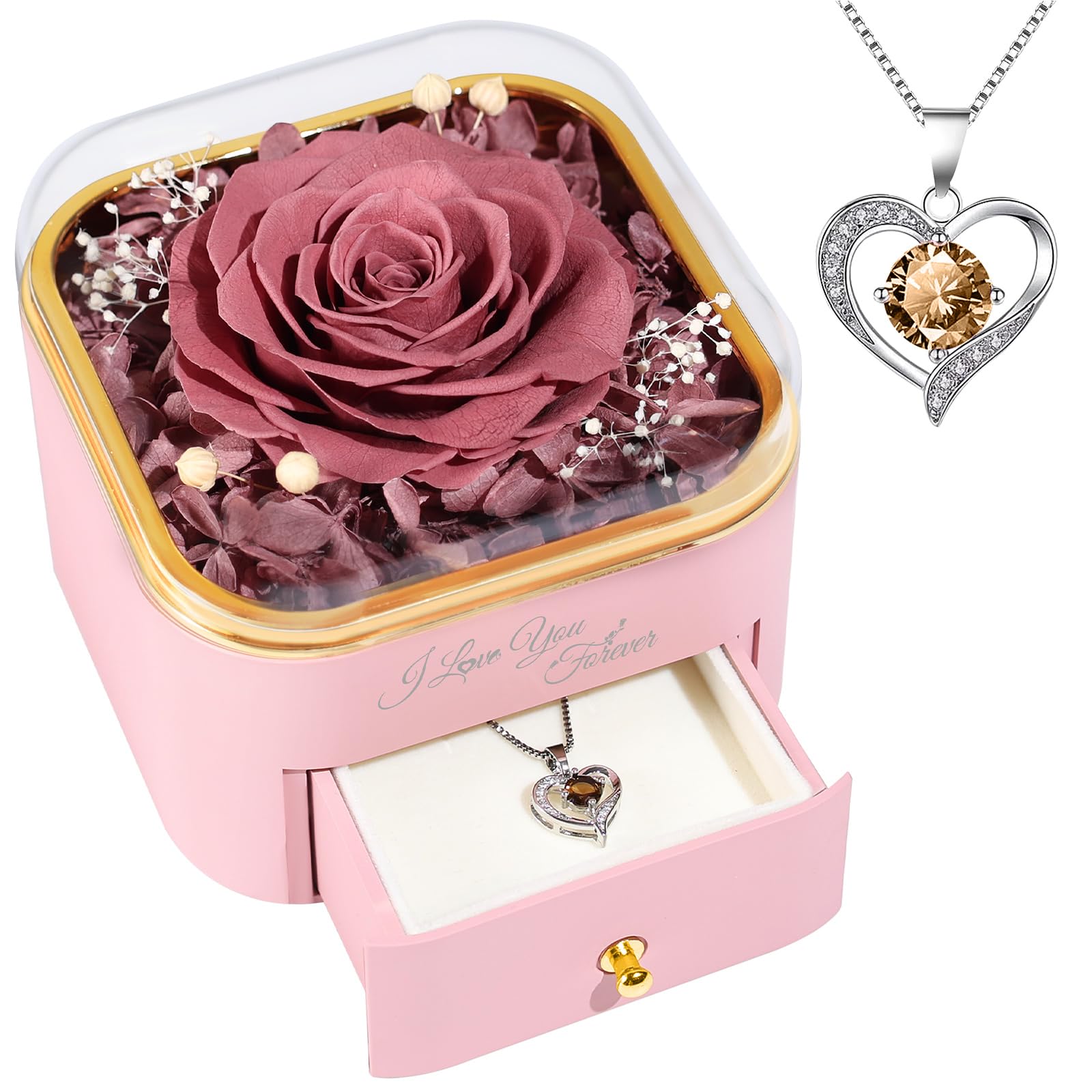Beferr Birthday Gifts for Women Preserved Real Rose with Necklace Eternal Purple Roses Forever Flowers for Delivery Anniversary Mothers Day Flower Gifts for Mom Wife Grandma Daughter Her Girlfriend