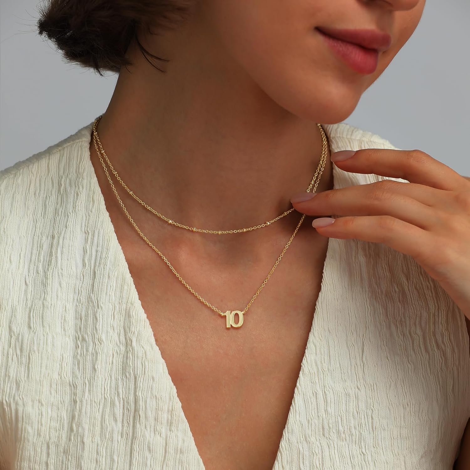 Number Necklace for Women, 14K Gold Plated Layered Chain Number Pendant Jewelry Gifts for Sister Mom Girlfriend Daughter
