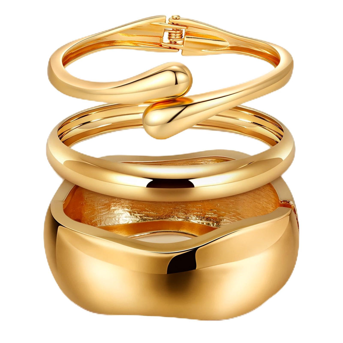 Chunky Gold Bangle Bracelets for Women Trendy 14K Gold Plated Cuff Bracelets Stack, Dainty Gold Bracelet Sets Non Tarnish Fashion Jewelry Gift