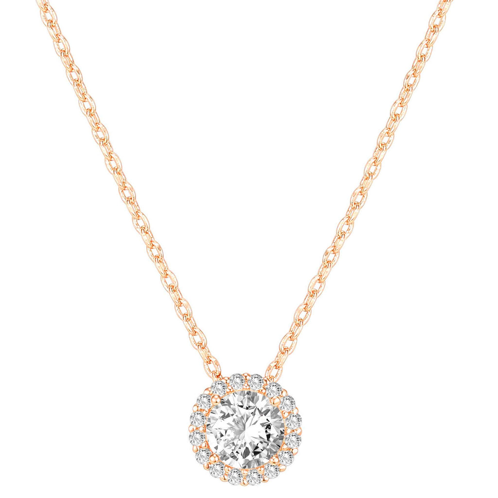 PAVOI 14K Gold Plated Post Faux Diamond Round Solitaire Pendant Halo Necklace | Gold Necklace for Women | Slider Adjustable