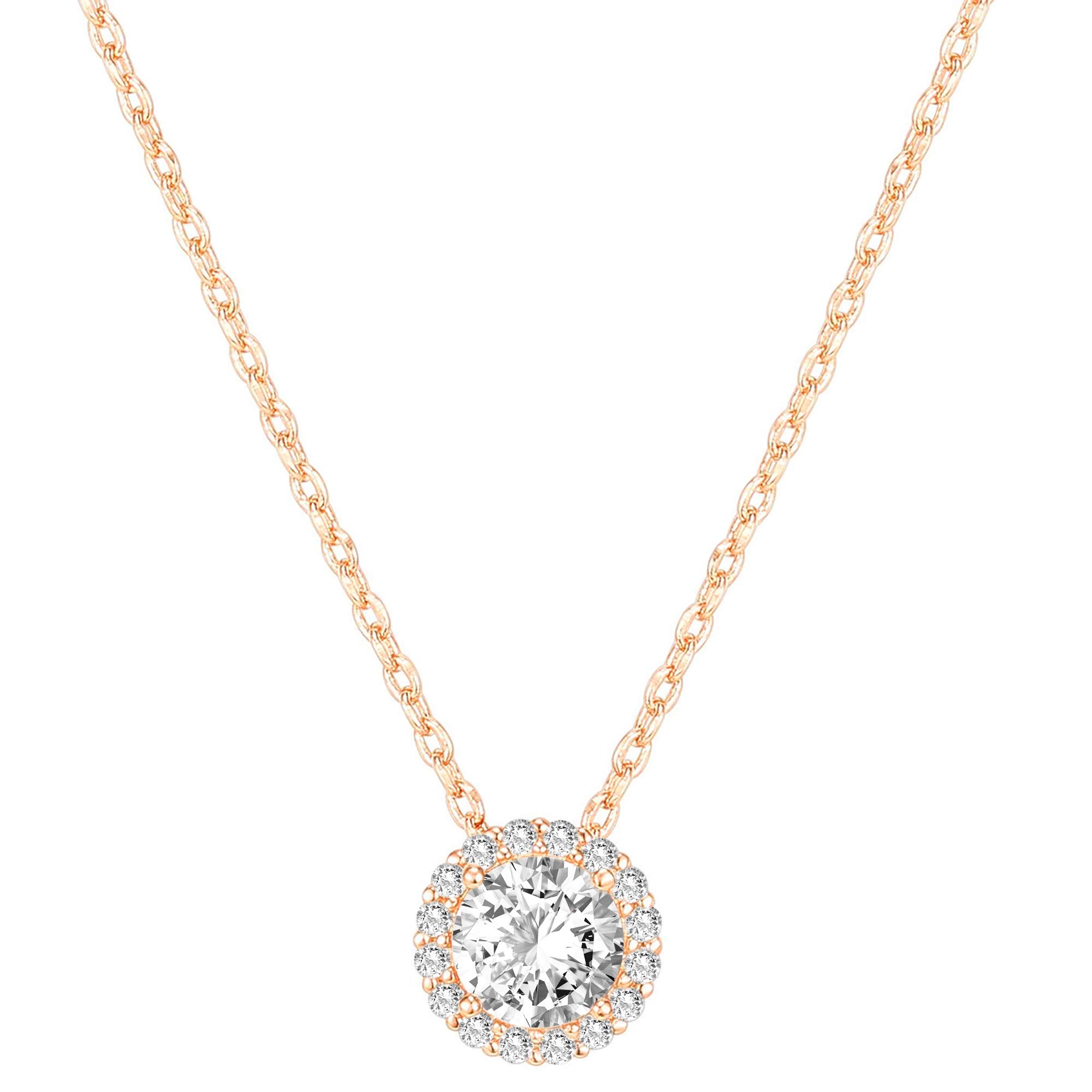 PAVOI 14K Gold Plated Post Faux Diamond Round Solitaire Pendant Halo Necklace | Gold Necklace for Women | Slider Adjustable