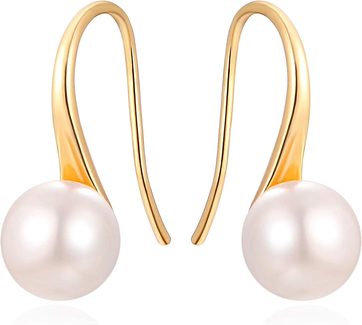 925 Sterling Silver Hoop Handpicked AAA+ Quality 7.5-8mm White Freshwater Cultured Pearl Dangle Drop Earrings Jewelry for Women